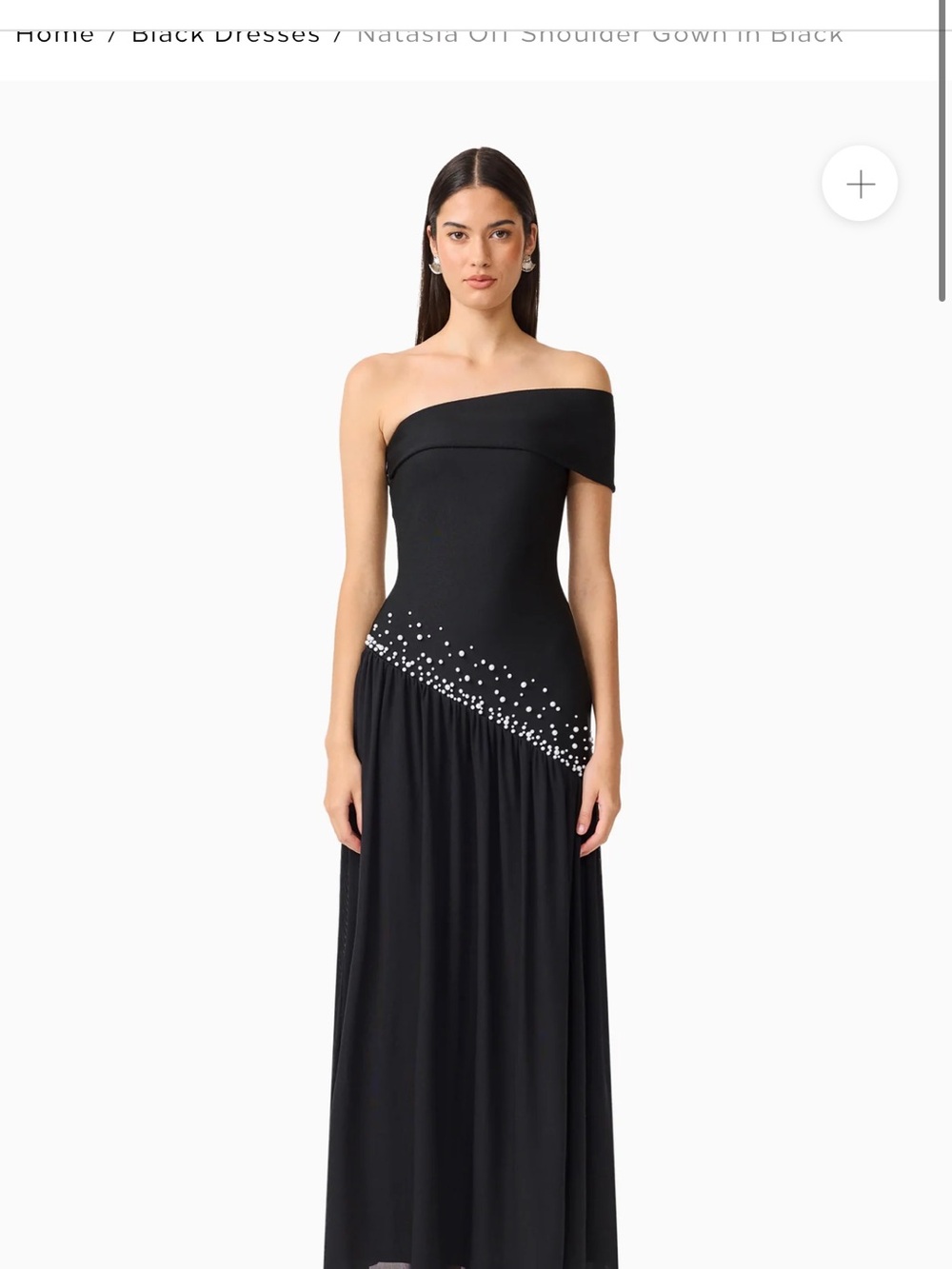 Elliatt Black One-Shoulder Evening Gown with Crystal Scatter